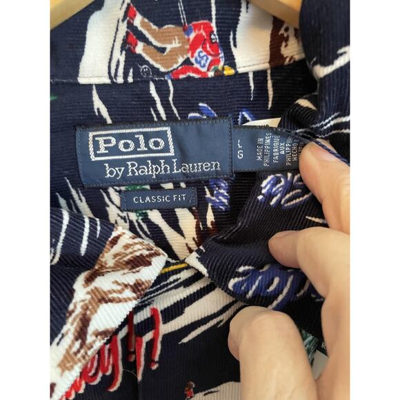 Polo Ralph Lauren Shirt Mens Large Ski Print Corduroy Classic Fit Button Up AOP - Picture 3 of 15
